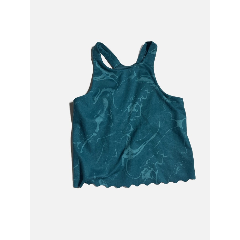 All in Motion Tank Top Girls M 7/8 Teal Marble Scallop Hem Athletic Activewear